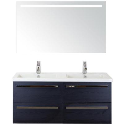 Seville Badmeubelset 120 cm - 4 Laden Black Oak - Wastafel Djazz Dubbel met Sence Spiegel