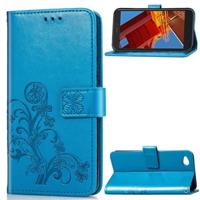 Lucky klaver geperst bloemen patroon lederen case voor Xiaomi Redmi gaan met houder & card slots & portemonnee & hand strap (blauw) - thumbnail