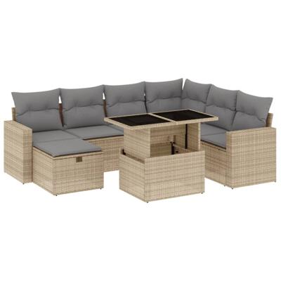 8-delige Loungeset met kussens poly rattan beige