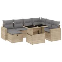 8-delige Loungeset met kussens poly rattan beige - thumbnail