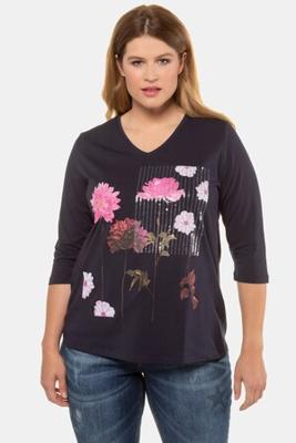 Ulla Popken Shirt, classic, pailletten, ronde hals, 3/4 mouwen - Grote Maten Ulla Popken Shirt, classic, pailletten, ronde hals, 3/4 mouwen - Grote Maten