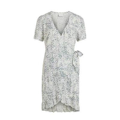 VILA wikkeljurk VIMINA met all over print en ruches wit/blauw/lila VILA wikkeljurk VIMINA met all over print en ruches wit/blauw/lila