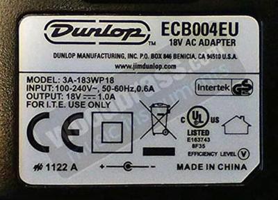 Dunlop ECB004 AC-adapter 18 Volt