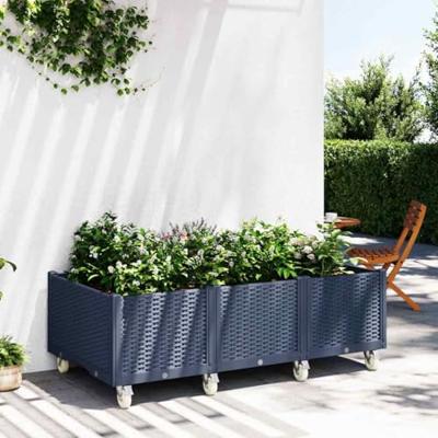 VidaXL Plantenbak met wielen 150x80x54 cm polypropeen blauwgrijs VidaXL Plantenbak met wielen 150x80x54 cm polypropeen blauwgrijs