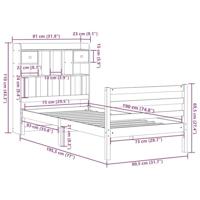 Bed met boekenkast zonder matras massief grenenhout 75x190 cm - thumbnail