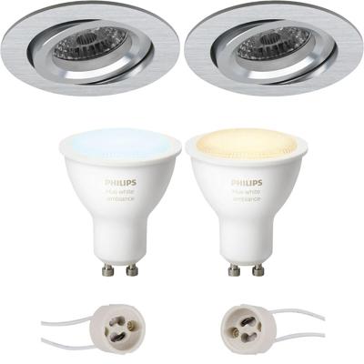 Philips Hue LED Inbouwspot Set GU10 - Mat Zilver - Kantelbaar Ø82mm - White Ambiance Bluetooth
