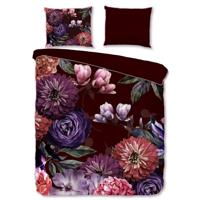 Descanso Dekbedovertrek "bloemen" - Bordeaux - (240x200/220 cm) - Biologisch Katoen satijn - thumbnail
