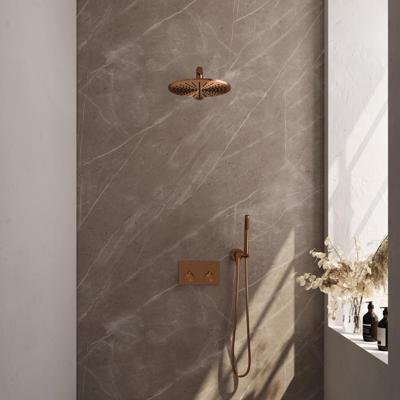 Brauer Copper Edition Thermostatische Regendoucheset Inbouw - Hoofddouche 30 cm - Rechte Wandarm - Met Drukknoppen - Handdouche Staaf - Doucheslang - Wandaansluitbocht