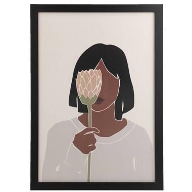 Poster Vrouw met bloem - MDF/glas - 70x50 cm - Leen Bakker