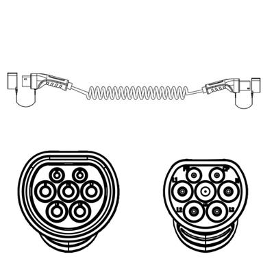 ROLINE Auto oplaadkabel Type2, 1-fase, 250 VAC (1P+N+E), 32 A, 7,4 kW, spiraalkabel (bruikbaar 1.8m)