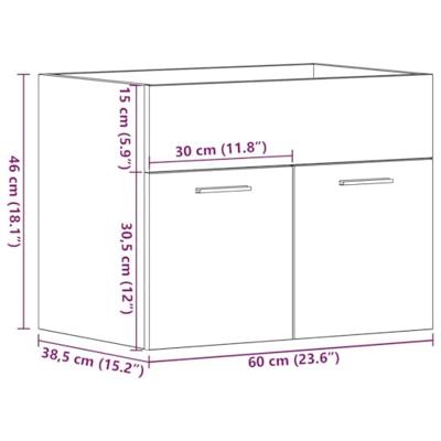 Wastafelkast 60x38,5x46 cm bewerkt hout oud houtkleurig Wastafelkast 60x38,5x46 cm bewerkt hout oud houtkleurig
