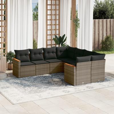 8-delige Loungeset met kussens poly rattan grijs