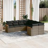 8-delige Loungeset met kussens poly rattan grijs - thumbnail
