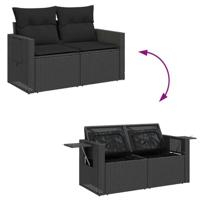 6-delige Loungeset met kussens poly rattan zwart - thumbnail