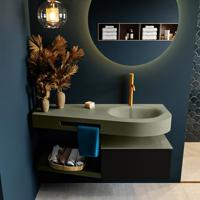 MONDIAZ RIVA 120cm badmeubel onderkast / planchet kleur Urban met 1 lade. Wastafel DULCET rechts 1 kraangat kleur Army. - thumbnail