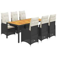 7-delige Bistroset met kussens poly rattan zwart - thumbnail