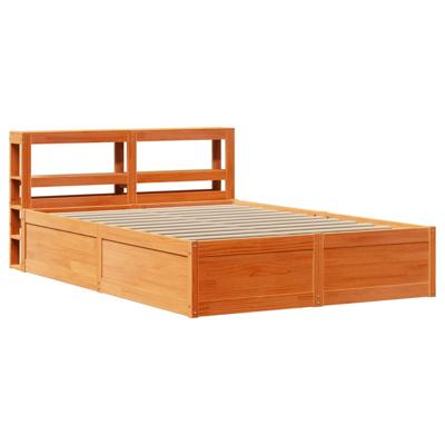 Bedframe met hoofdbord massief grenenhout wasbruin 135x190 cm