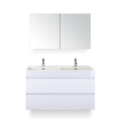 Maxx XL Badmeubelset 120 cm - Wit Hoogglans - Wastafel Kube Dubbel 2 kraangaten - met Spiegelkast