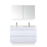 Maxx XL Badmeubelset 120 cm - Wit Hoogglans - Wastafel Kube Dubbel 2 kraangaten - met Spiegelkast - thumbnail