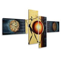 Schilderij - Abstracte dans rond de aarde, 4luik, 195x80cm, wanddecoratie - thumbnail