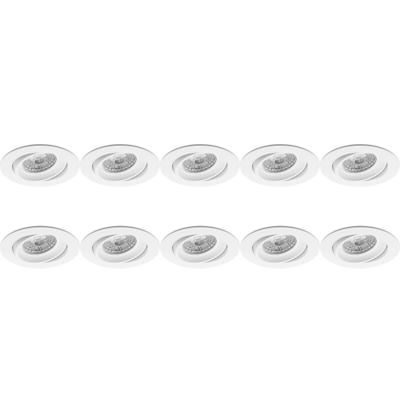 10-Pack Kantelbare Inbouwspot GU10 - Rond Wit Aluminium Ø82mm