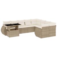 10-delige Loungeset met kussens poly rattan beige - thumbnail