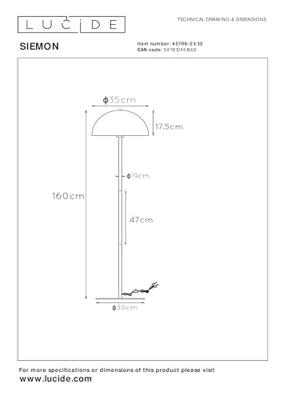 Lucide SIEMON - Vloerlamp - Ø 35 cm - 1xE27 - Zwart
