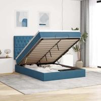 Ottoman bed met matrassen 140x200cm fluweel donkerblauw - thumbnail