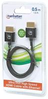 Manhattan 394406 HDMI-kabel HDMI Aansluitkabel HDMI-A-stekker, HDMI-A-stekker 0.50 m Zwart 4K UHD, Audio Return Channel (ARC) - thumbnail