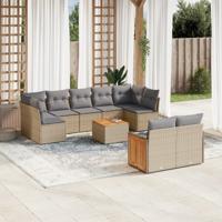 10-delige Loungeset met kussens poly rattan beige - thumbnail