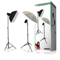 Complete fotostudio met softboxen, paraplu, statieven en lampen - thumbnail
