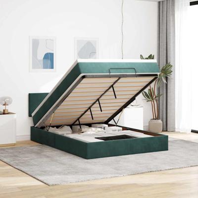 Ottoman bed met matras en LED's 140x200cm fluweel donkergroen