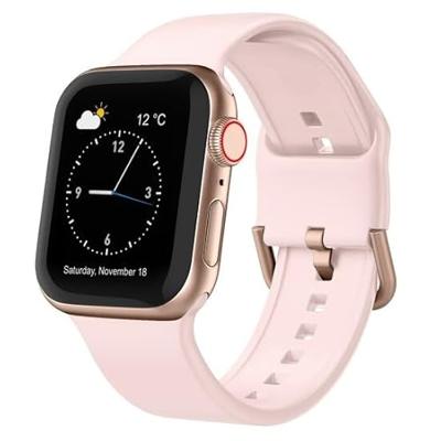 By Qubix - Soft siliconen bandje met gespsluiting - Lichtroze - Compatible met Apple Watch 44mm / 45mm / 46mm / 49mm - Compatible Apple watch bandjes