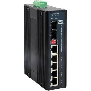 Level One 4x 10/100/1000Base-T transceiver (Gigabit Combo, Gigabit SFP (100/1G), Terminal Block, 12Gbps, 1024KB buffer, 9-60 VDC)