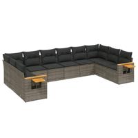 10-delige Loungeset met kussens poly rattan grijs - thumbnail