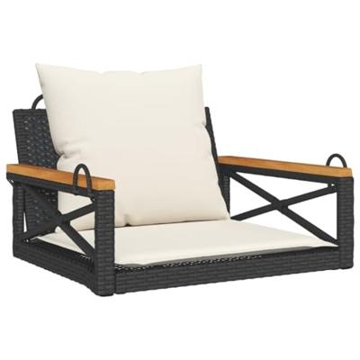 Schommelbank met kussens 63x62x40 cm poly rattan zwart - thumbnail