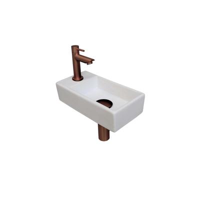 INK - Fonteinpack Porselein Links incl. Fonteinkraan - Design Sifon - Design Plug en Montageset - 360x180x90 Mm - Glans Wit/mat Rose Goud