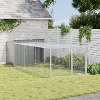 Hondenhok met ren 153x396x110 cm gegalvaniseerd staal antraciet - thumbnail