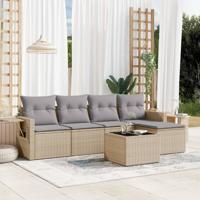 6-delige Loungeset met kussens poly rattan beige - thumbnail