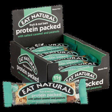 Eat Natural Fruit & Nut Bars Protein Packed with Salted Caramel and Peanuts 12 x 45 g bij Jumbo