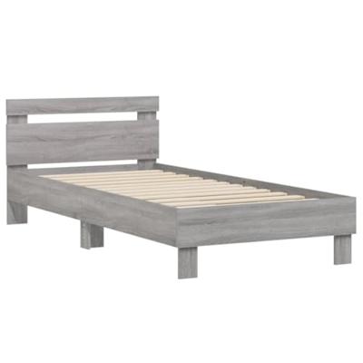 Bedframe met hoofdbord bewerkt hout grijs sonoma 75x190 cm