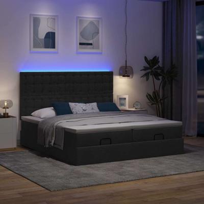 Ottoman bed met matrassen en LED's 160x200cm stof zwart