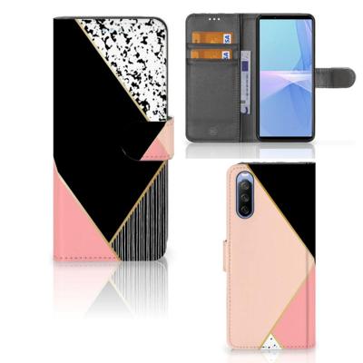 Sony Xperia 10 III | Book Case | Zwart Roze Vormen Sony Xperia 10 III | Book Case | Zwart Roze Vormen