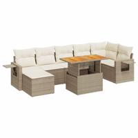 8-delige Loungeset met kussens poly rattan beige - thumbnail