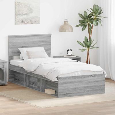 Bedframe met hoofdeinde Grijs Sonoma 75 x 190 cm Bewerkt hout