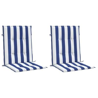VidaXL Stoelkussens 2 st lage rug gestreept stof wit en blauw VidaXL Stoelkussens 2 st lage rug gestreept stof wit en blauw