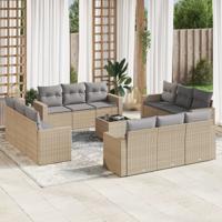13-delige Loungeset met kussens poly rattan beige - thumbnail