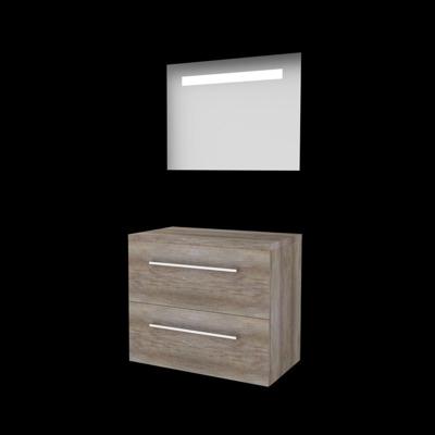 Basic-Line Economic 46 Badkamermeubelset - 80 x 46 cm - Met Grepen - 2 Lades - Wastafelblad - Spiegel met LED Verlichting - Scotch Oak