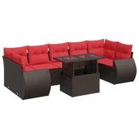 8-delige Loungeset met kussens poly rattan acacia bruin - thumbnail