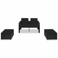 3-delige Loungeset met kussens poly rattan zwart - thumbnail